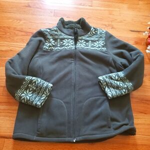 Denim & Co. Zip Front Fleece Jacket  Aztec Design  XL  Green Womens
